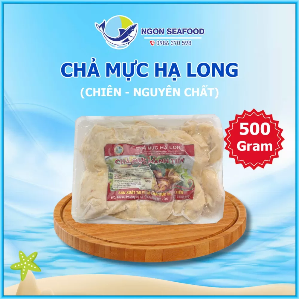 Chả Mực Giã Tay Hạ Long (Chiên) - Hút Chân Không - Khay 500gr